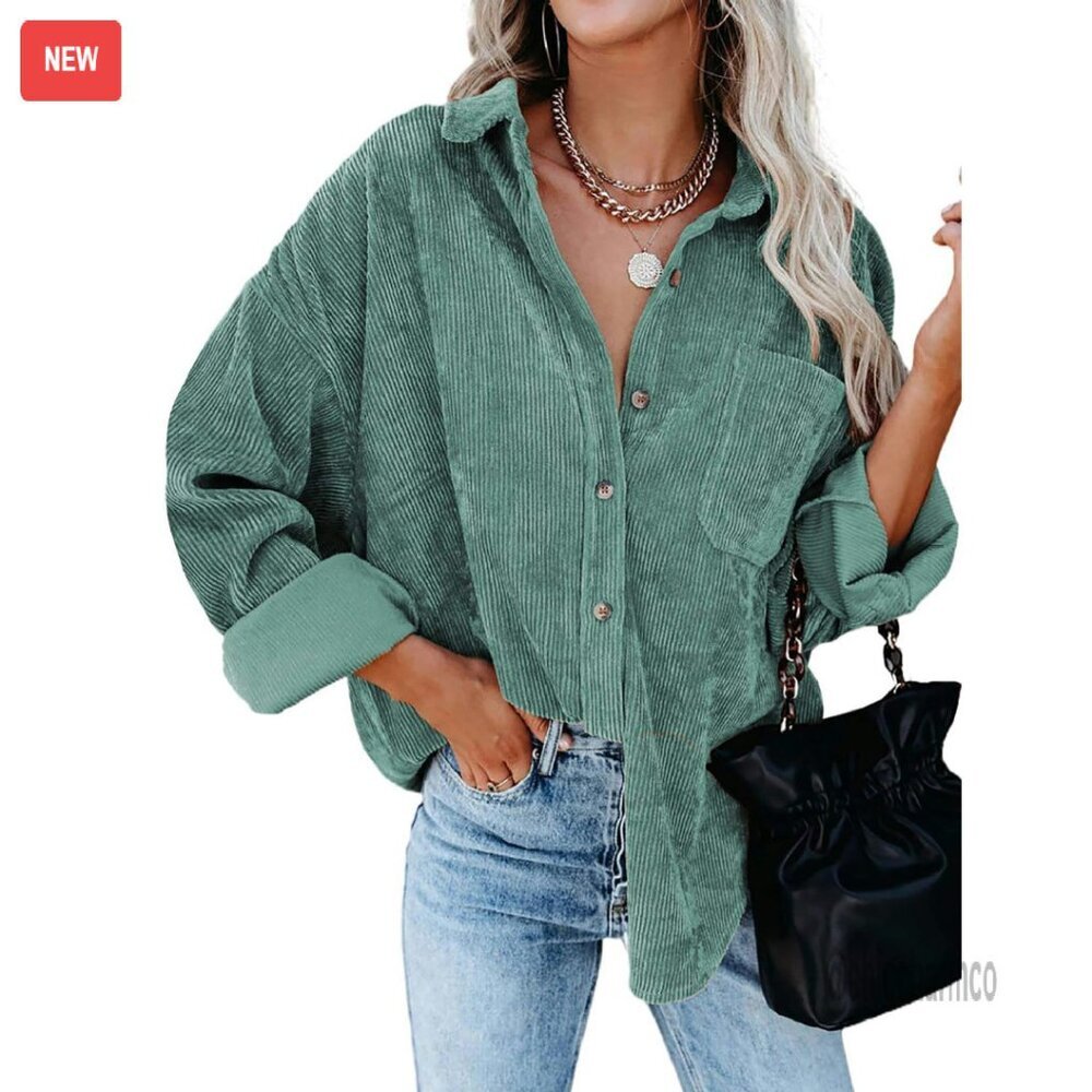 Oversized Corduroy Button Down Shirt Long Sleeve Blouse Fall Winter Tops